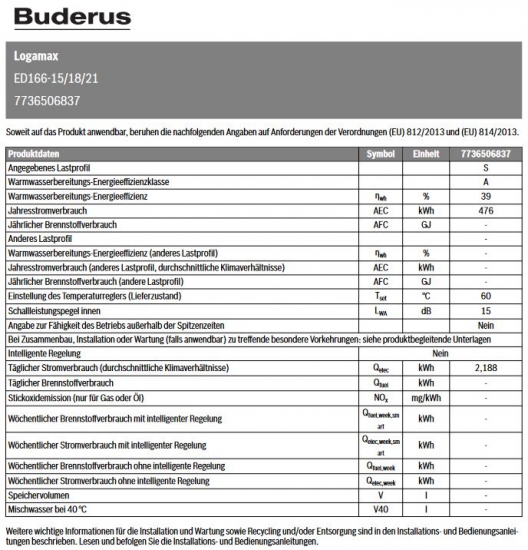 Buderus Logamax ED166-15/18/21 Durchlauferhitzer elektronisch geregelt
