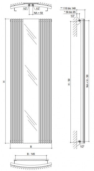Design Röhrenheizkörper Aurora-CM Spiegel Paneel Vertikalheizkörper