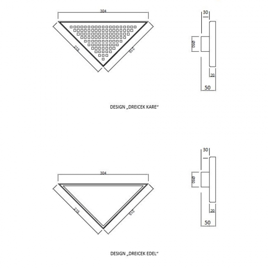 MERT Bodenablauf Duschablablauf Ablauf 215 x 215 x 304 mm Dreieck aus Edelstahl