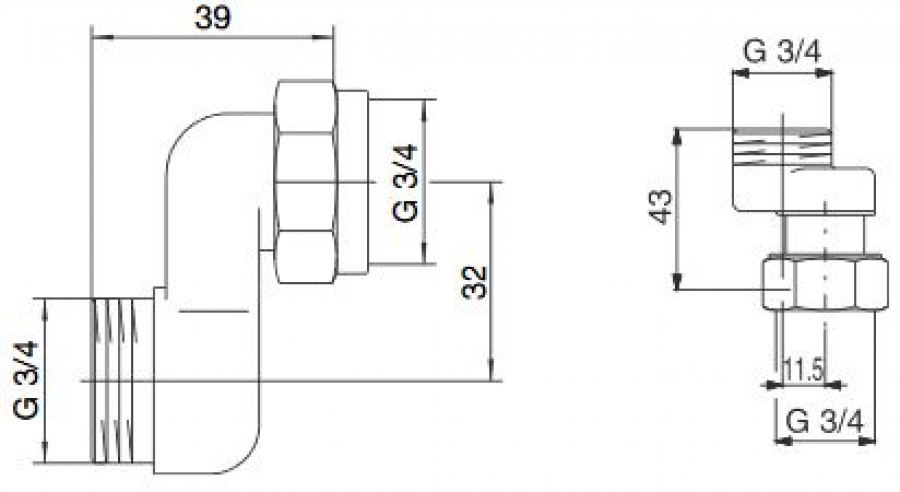S-Anschlussverschraubung Exenter S-Form G 3/4" AG x 3/4 ÜM Austauschheizkörper