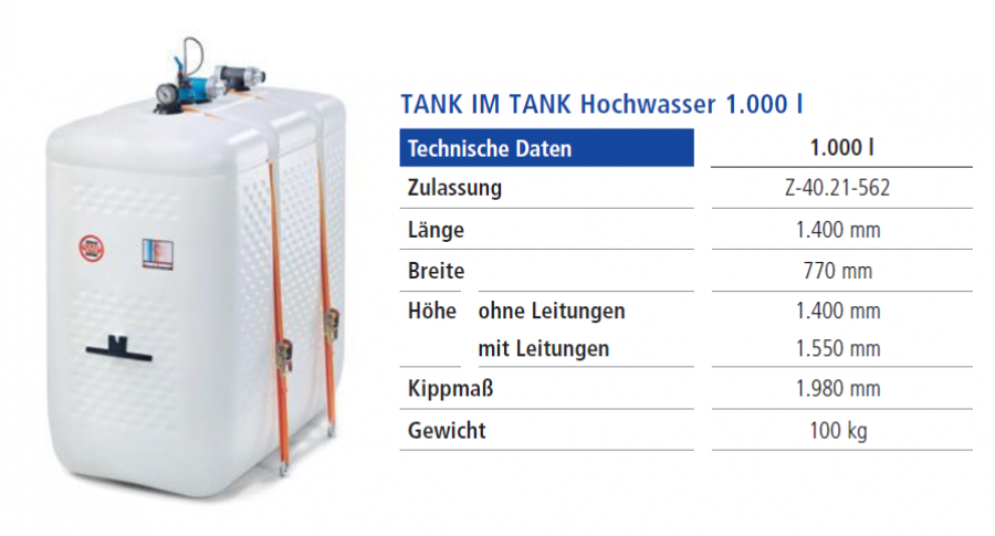 Schütz Heizöltank Hochwasser TiT-K 1000 Liter Öltank Spanngurt Tank im Tank