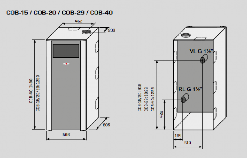Wolf Paket Ölbrennwertkessel COB-15 Ausführung Mischerkreis BM + Abgassystem