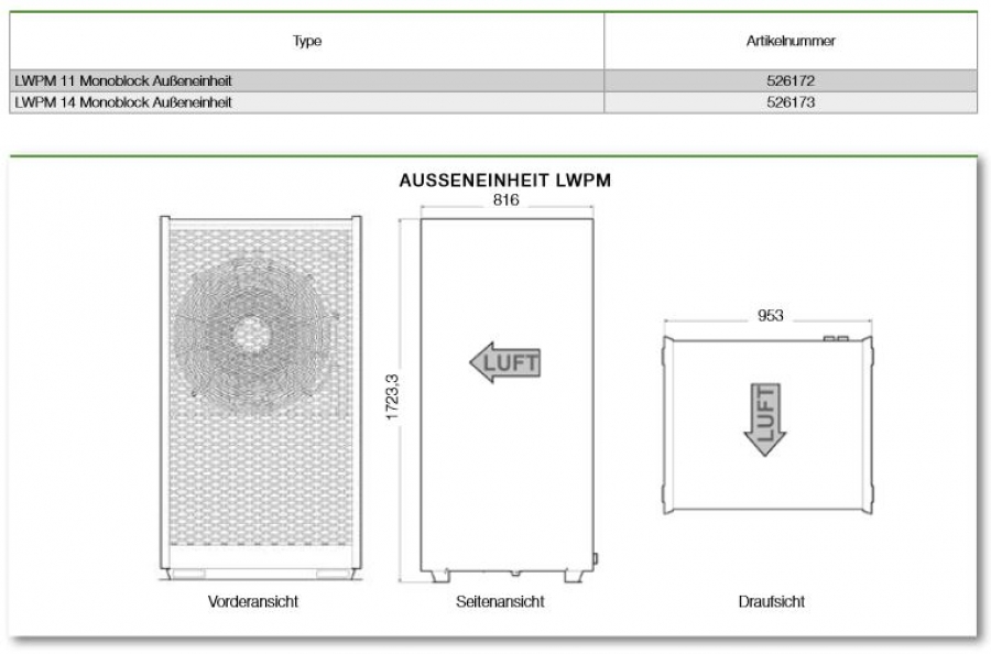 Austria Email Luft Wasser Wärmepumpe LWPM 11 Monoblock mit Controlbox