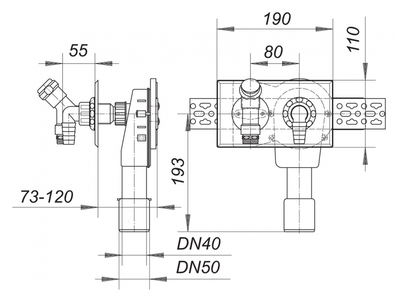 DALLMER Wandeinbau-Waschgeräte-Siphon 406, DN 40/DN 50 WM-Siphon Geräteventil