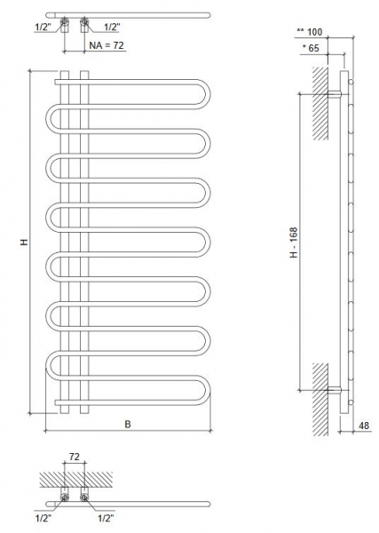 Design Badheizkörper Boa in chrom Handtuchheizkörper Heizkörper NA 72 mm 1/2"