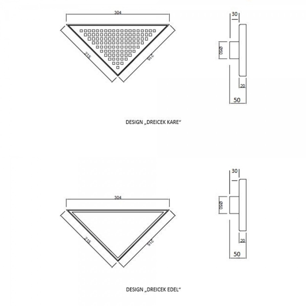 MERT Bodenablauf Duschablablauf Ablauf 215 x 215 x 304 mm Dreieck aus Edelstahl