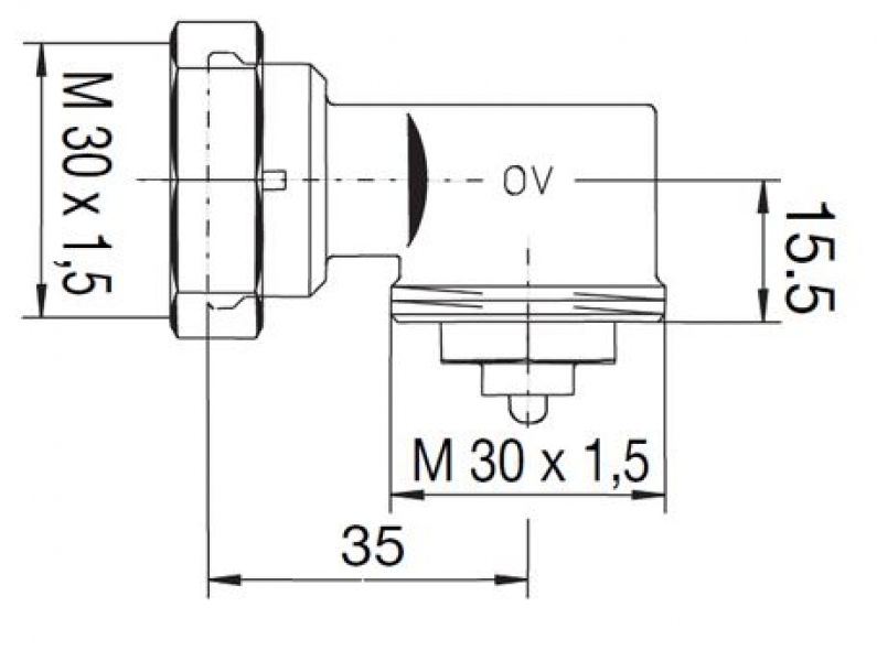 Oventrop Winkeladapter M 30 x 1,5 beidseitig Länge 35 mm weiss Art.Nr 1011450 