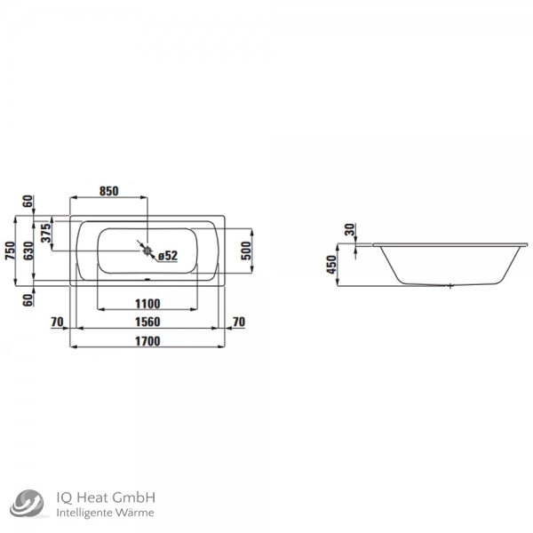 Stahl Badewanne Elunos 170 x 75 weiß Wannenträger Ab- Überlaufgarnitur Emaille