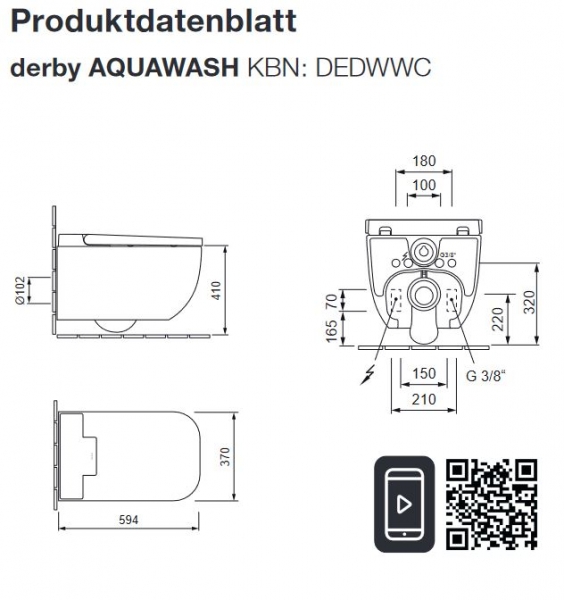 VIGOUR derby AQUAWASH Dusch Wand WC komplett spülrandlos f. UP-Spülkasten weiss