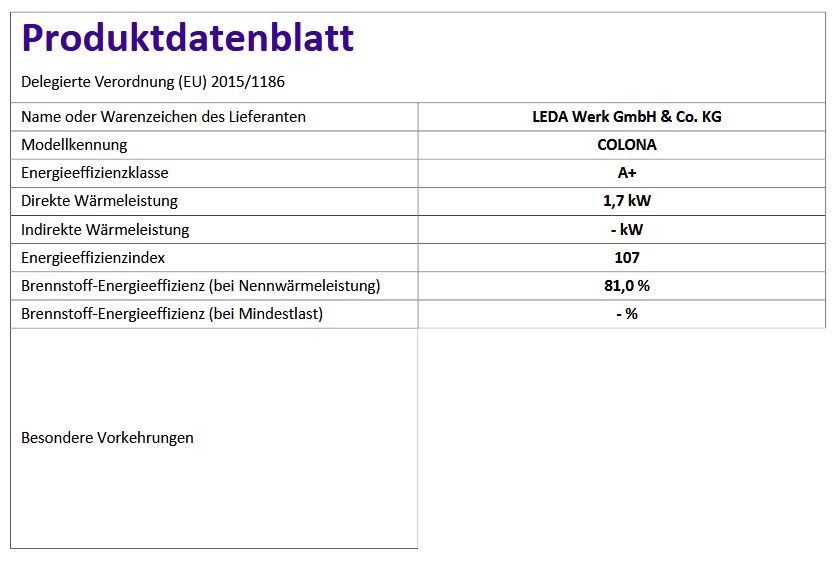 Kaminofenn Leda Colona Speicherofen 1,7 kW Guss Vermiculite schwarz Abgang oben