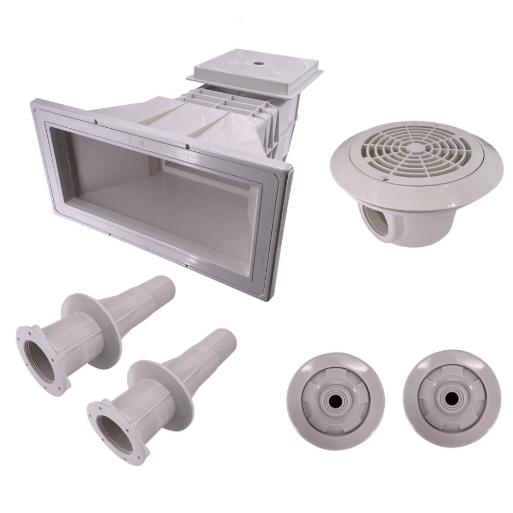 OKU Einbauteileset Styroporpool Breitmaulskimmer Bodenablauf Düsen E-SET-1