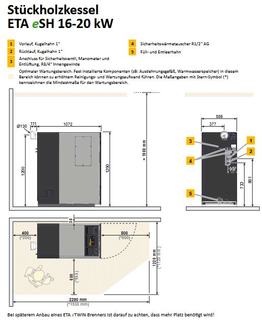 ETA Holzvergaser eSH 20 integr. Rücklaufanhebung autom. Zündung 10002-20-01