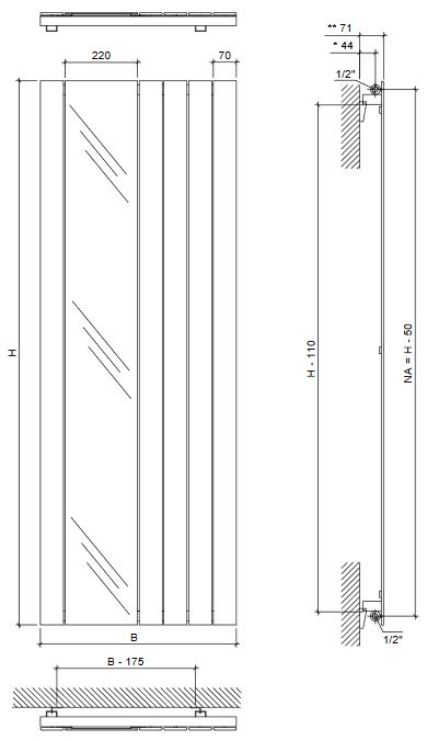 Corpotherma Paneelheizkörper vertikal Panio Spiegel weiss 1800 x 595 x 71 mm