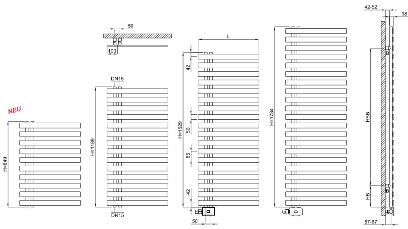 BEMM Badheizkörper ChaCha 840 x 600 mm + Thermostatset Pureline Puro eckform