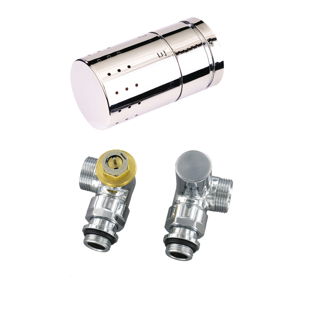 Simplex Design Thermostat Ventil Set chrom DN15 winkeleck Thermostatkopf Simplex Design Thermostat Ventil Set chrom DN15 winkeleck Thermostatkopf
