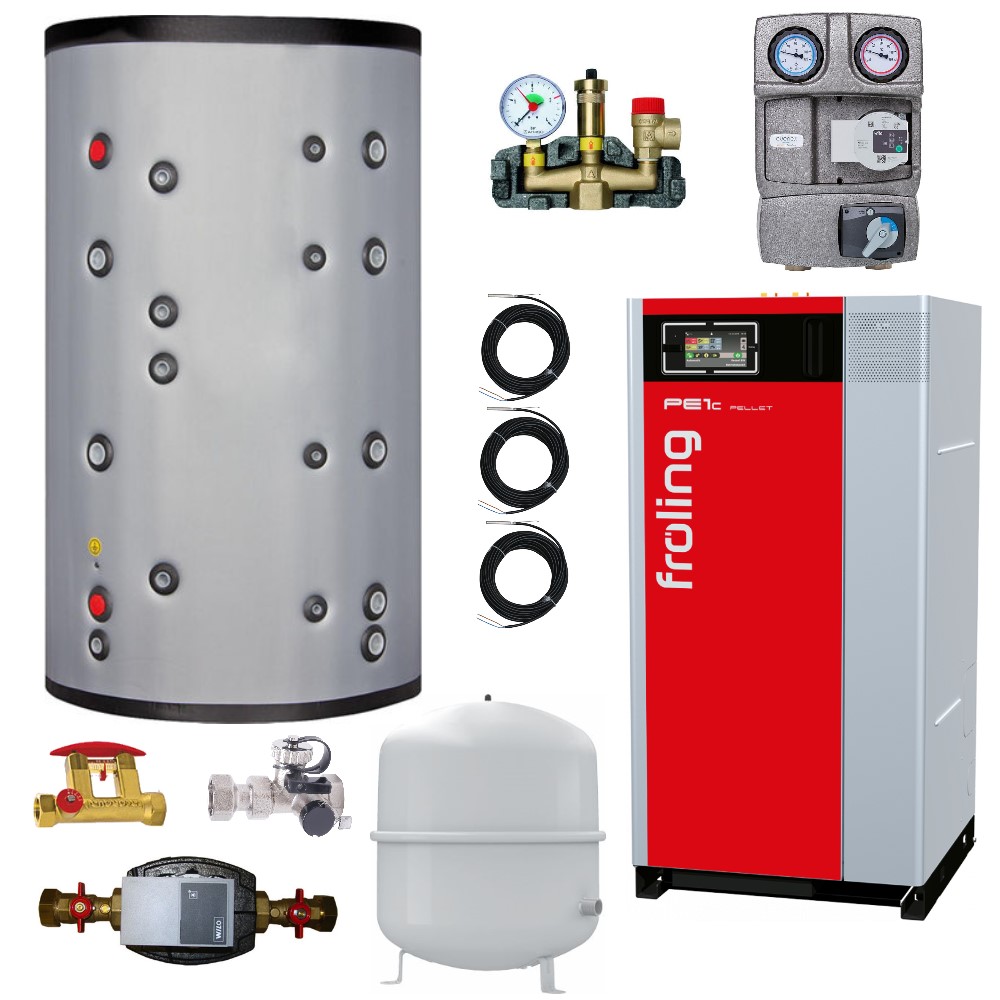 Fröling Paket Brennwert Pelletskessel PE1c 22 kW Hygienespeicher MXW 800 Zubehör