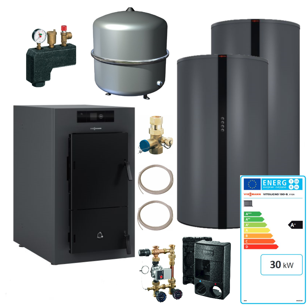 Viessmann Holzvergaser Paket Vitoligno 150-S 30 kW Pufferspeicher Vitocell 100-E