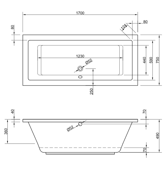 Acryl Badewanne Lupor 170 x 75 cm weiß Wanne Styropor Wannenträger rechteck