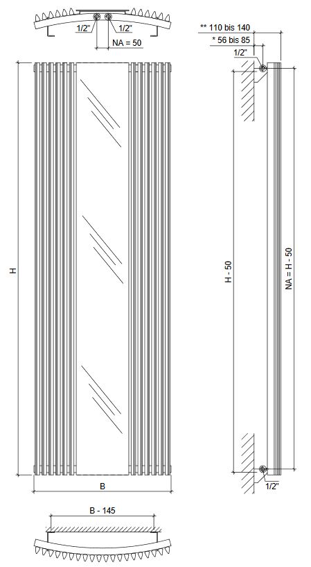 Design Röhrenheizkörper Aurora CM weiß mit Spiegel Paneel Vertikalheizkörper