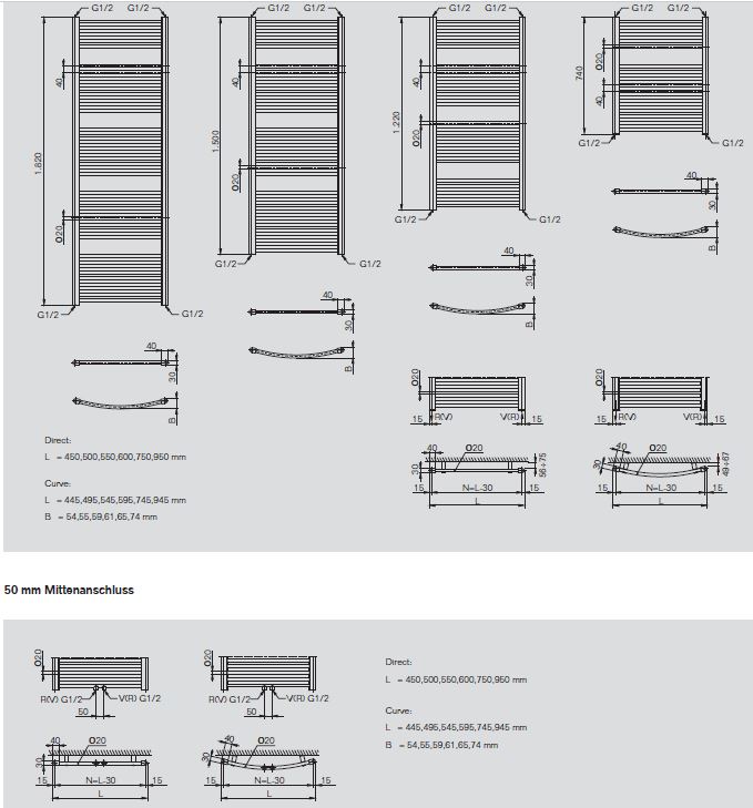 Buderus Logatrend Therm curve m 1500x595 Mittenanschluss, RAL 9016
