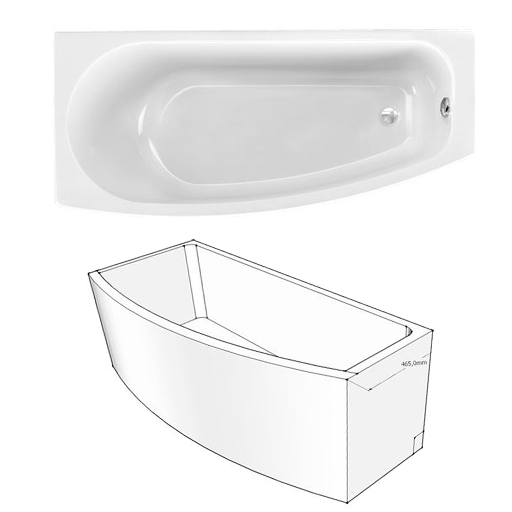 Acryl Raumsparwanne Compact 169 x 74 cm links weiß Wanne Styropor Wannenträger
