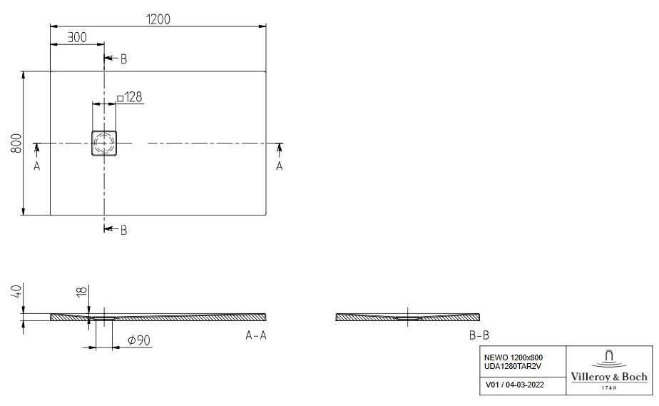 Duschwanne Acryl Villeroy & Boch NEWO Rechteck 120 x 80 x 4 cm weiß