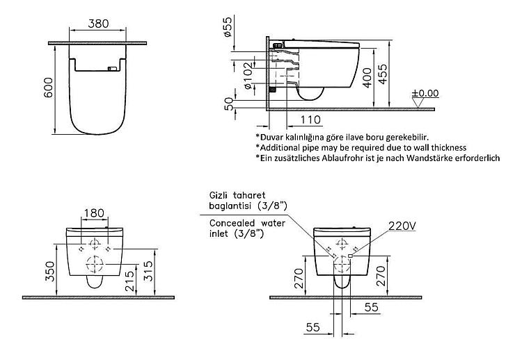 VitrA Dusch WC V-Care 1.1 basic Weiß Wand WC spülrandlos tiefspül mit WC-Sitz