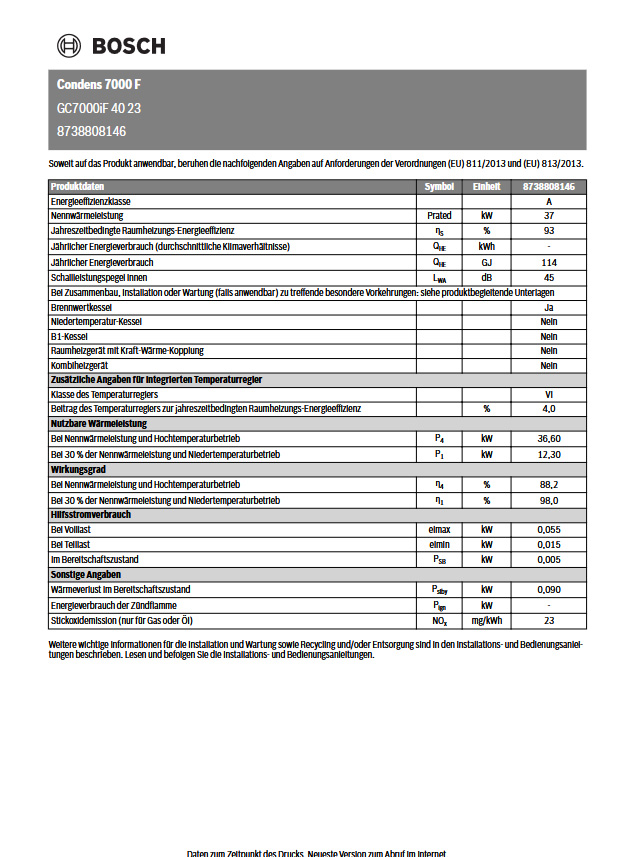 BOSCH Gas Brennwertkessel Condens GC7000F 40 23 I 40 kW bodenstehend 8738808146