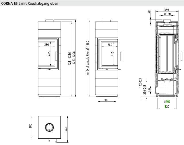 Kaminofen Leda Corna ES L 6 KW weiß Ecksicht links Guss Abgang oben 1003-02284