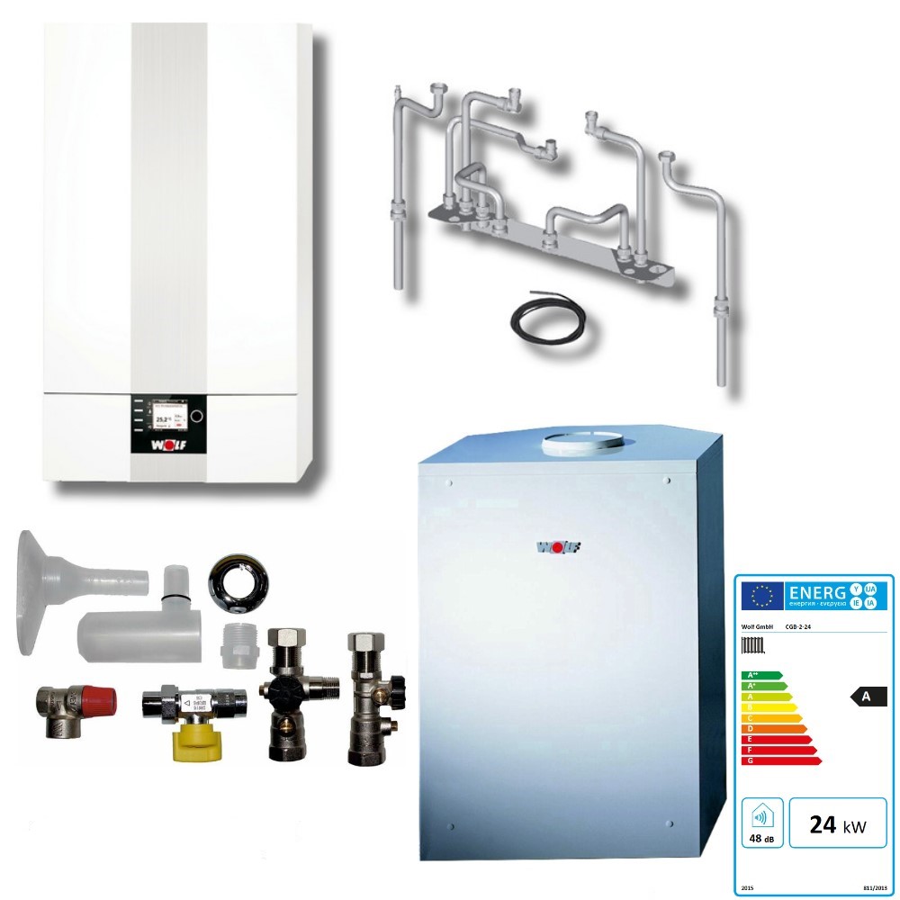 WOLF Paket Gas Brennwerttherme CGB-2-24 Speicher CSW-120 Regelung BM-2 Aufputz