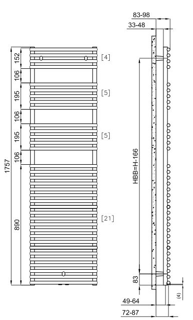 BEMM Kart Plus 1 Design Badheizkörper Mittelanschluss Handtuchwärmer Badwärmer
