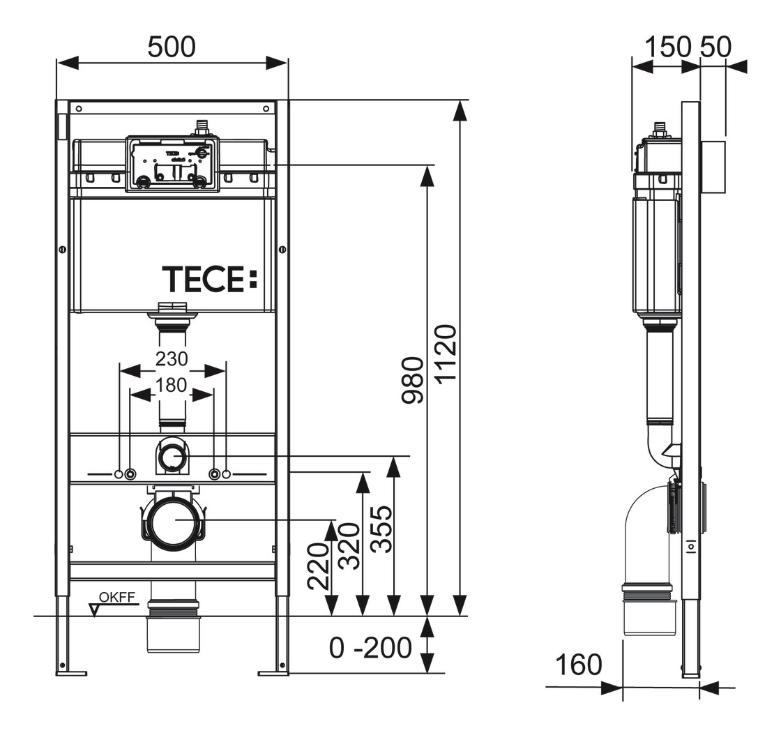 TECE BASE WC Vorwandelement WC Modul Betätigungsplatte Befestigung 9400400