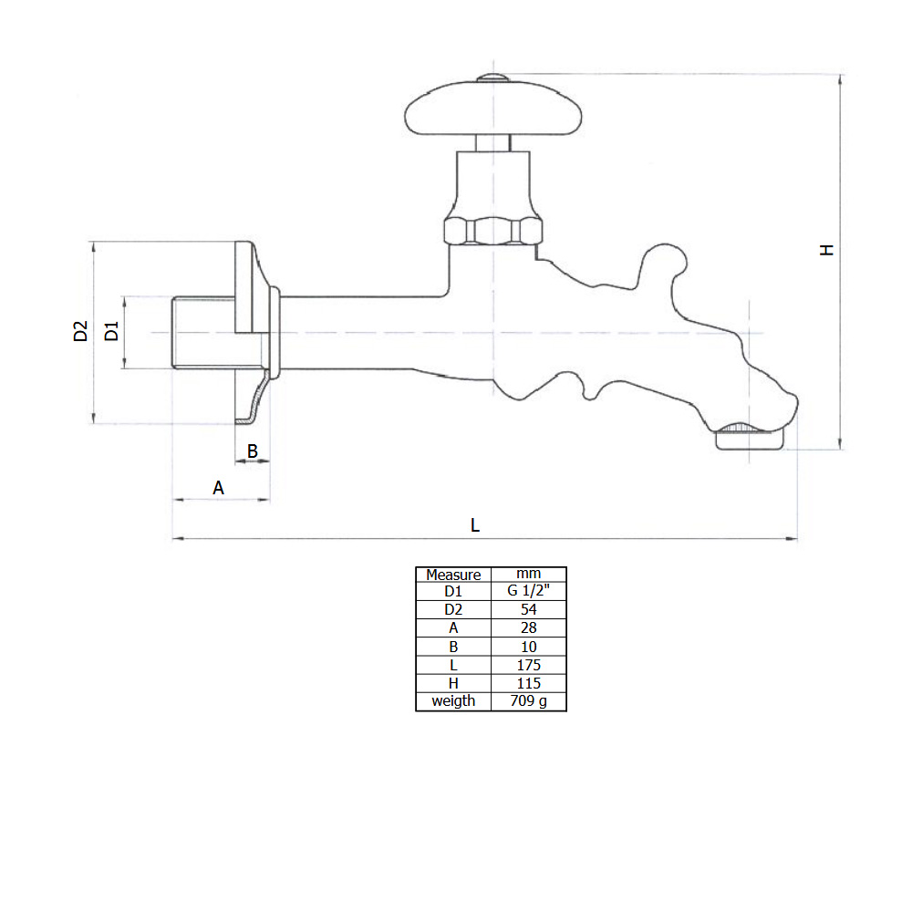 Dekoratives Auslaufventil mit Drehgriff in Bronze mit Rosette Wandanschluß 1/2``
