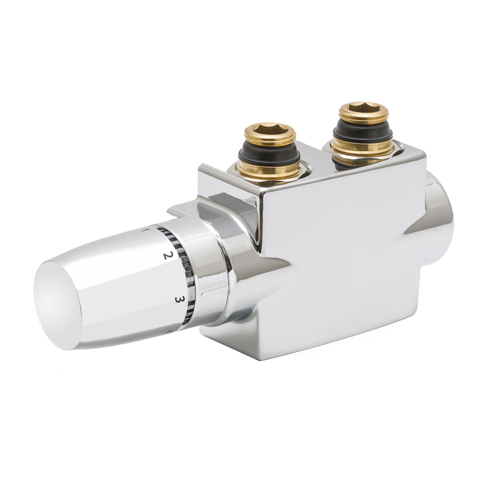 MERT SAMI SET Multiblock Chrom Eck DG Anschluss Heizkörper Ventil Thermostat