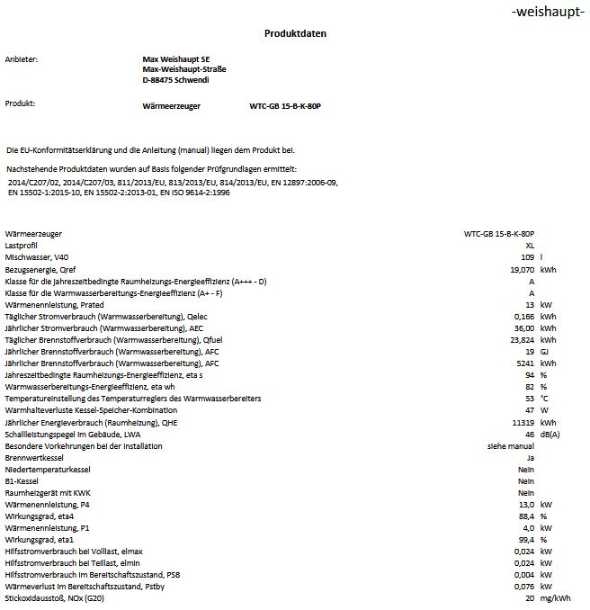 Weishaupt Gasbrennwert Kompaktgerät Paket WTC-GB 15-B K-80P Zirkulation/Pumpe oben