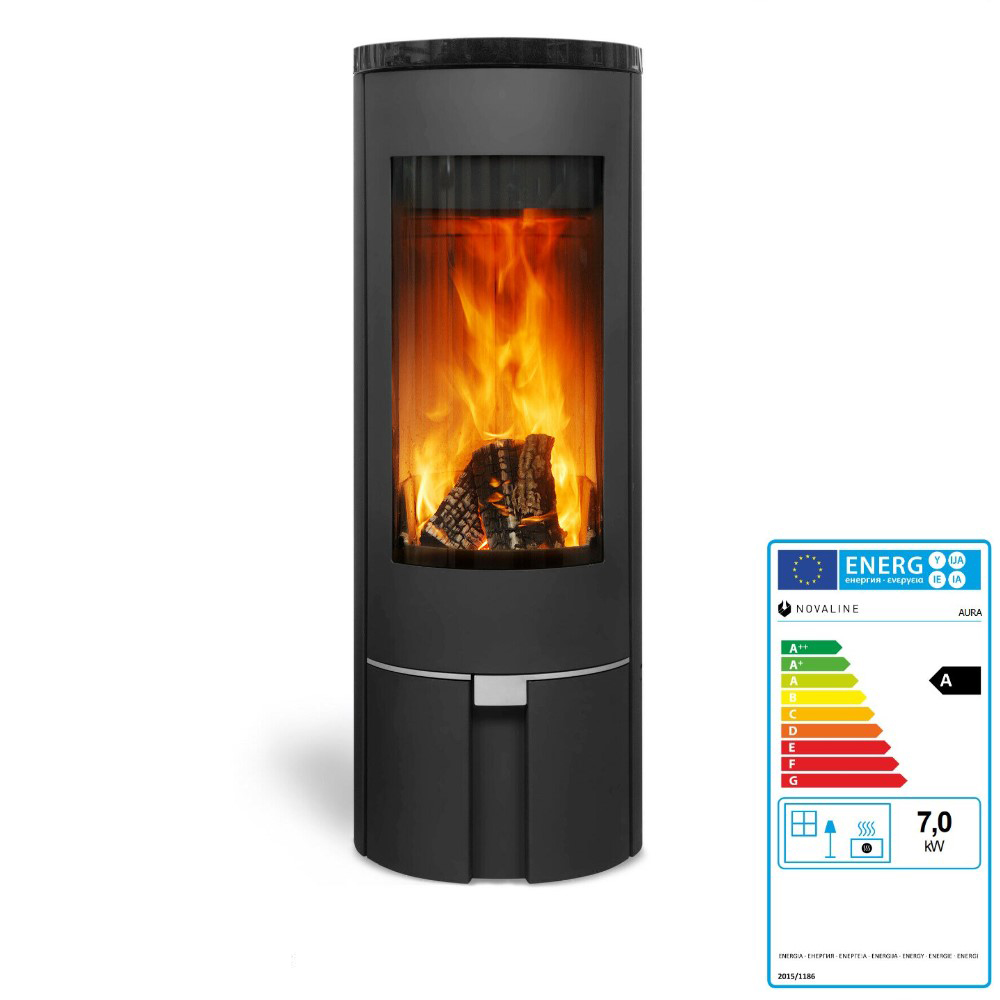 Kaminofen Novaline Aura 7 kW Topplatte Shanix black 70 mm Kamin Korpus schwarz