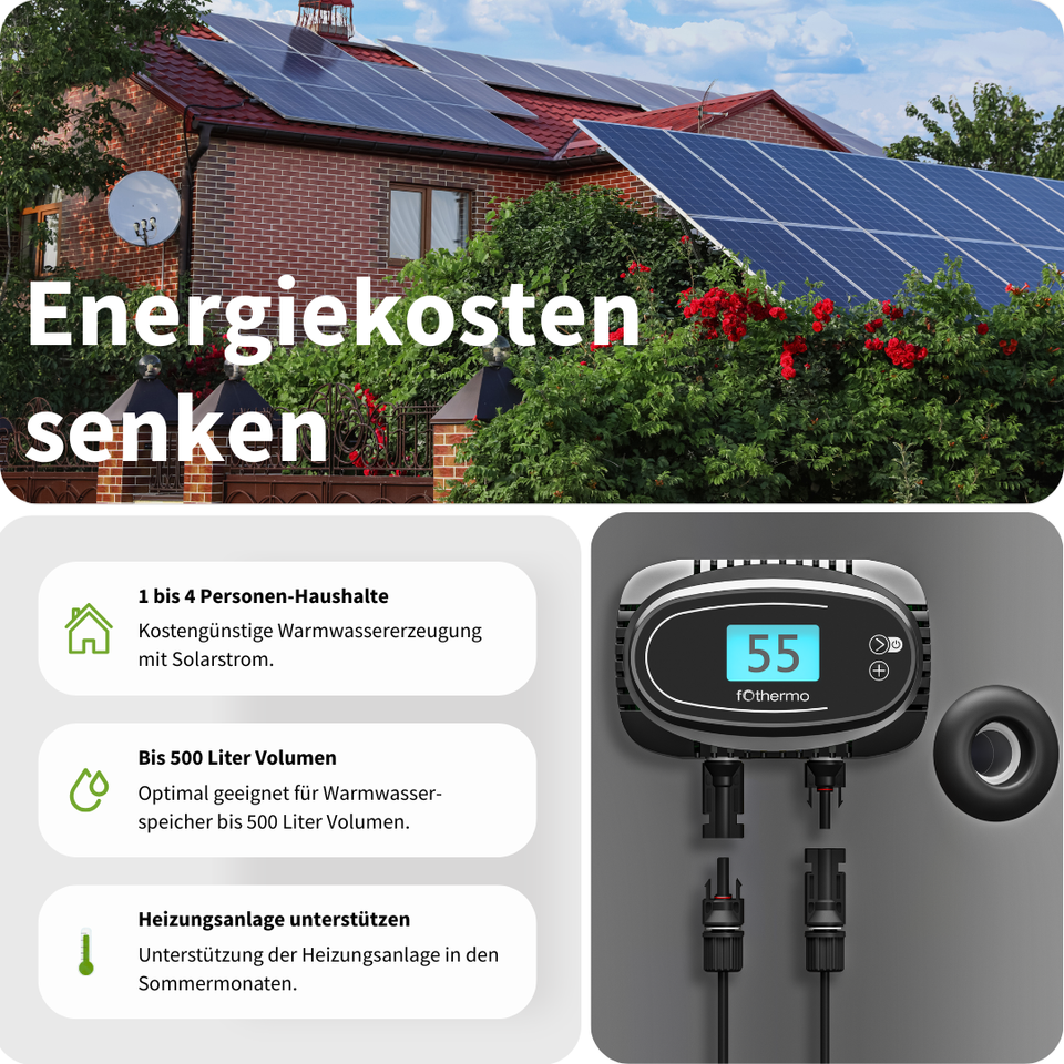 Fothermo 1000 Watt Solarheizstab stufenlos geregelt PV Warmwasser MC4 ROD-1000
