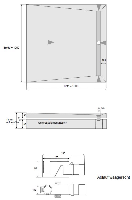 CS SDER Duschelement befliesbar - 100 x 100 cm mit Rinne / Ablauf