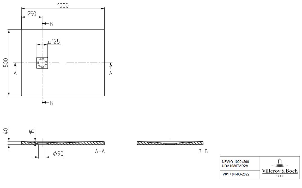 Duschwanne Acryl Villeroy & Boch NEWO Rechteck 100 x 80 x 4 cm weiß