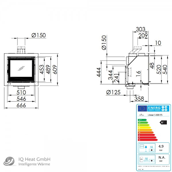 Spartherm standard Kaminkassette Linear S 600 4,9 kW Blendrahmen 60 mm