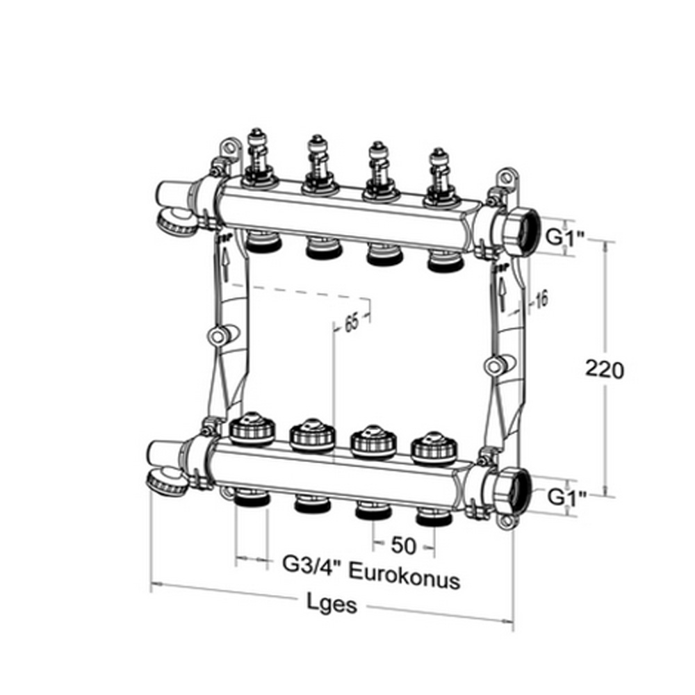 Roth 7-fach Edelstahl Heizkreisverteiler mit Durchflussanzeige absperrbar