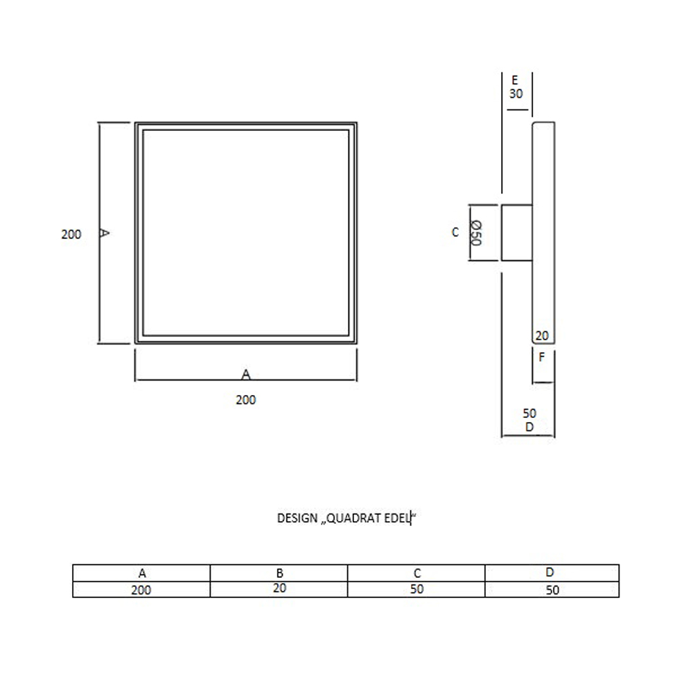MERT Bodenablauf Duschablablauf Ablauf 200 x 200 mm Quadrat Edel