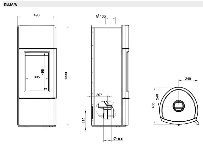 Guss Kaminofen Leda DELTA W 8 kW mit Wassertechnik schwarz lackiert 1003-02166