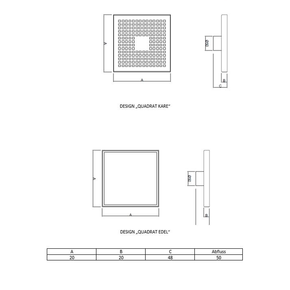MERT Bodenablauf Duschablablauf Ablauf 200 x 200 mm Quadrat Flieseneinsatz