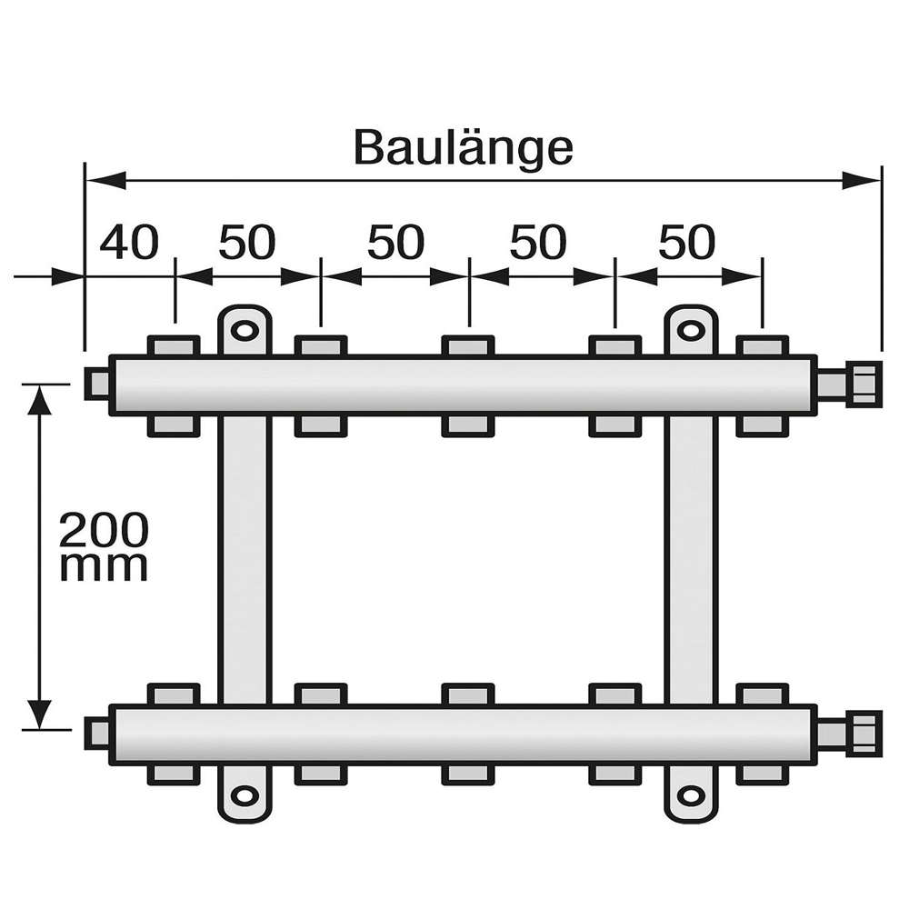 Strawa Edelstahl Heizungsverteiler Typ e-class 63 HK  2 bis 12 Überwurfmutter 1"