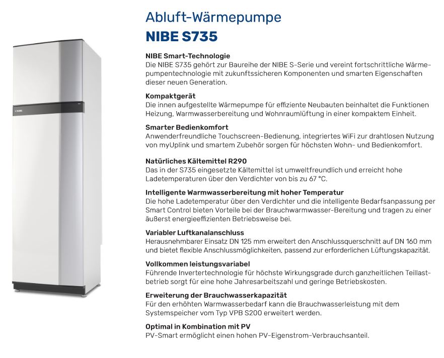 NIBE Abluftwärmepumpe S735 7 kW Heizung Lüftung Brauchwasserspeicher 066133
