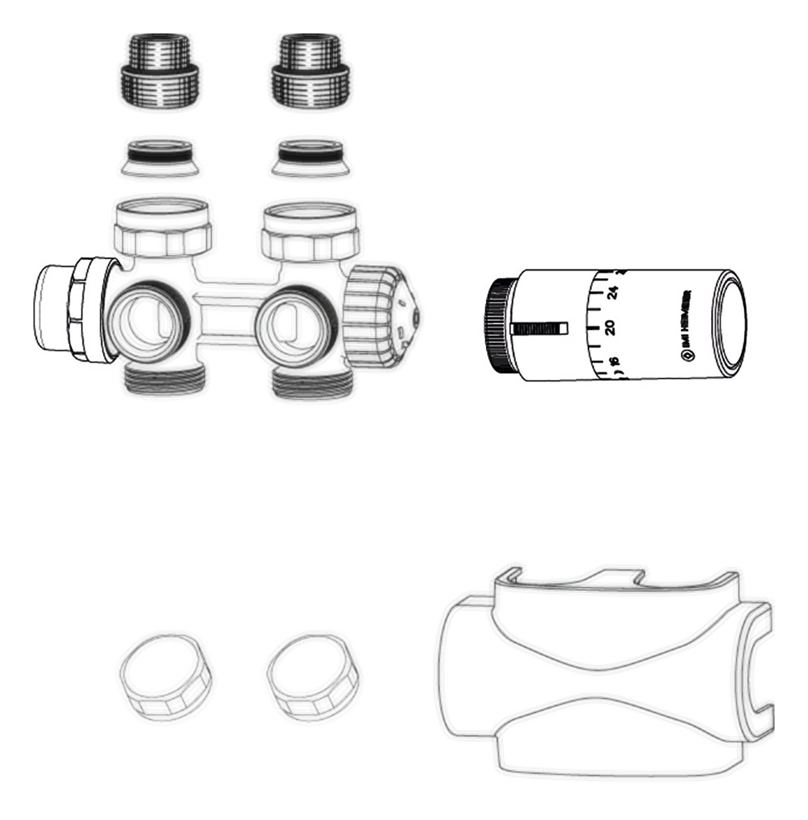 HEIMEIER Multilux 4 Set Halo Zweirohr verchromt Multiblock Design Armatur Bad