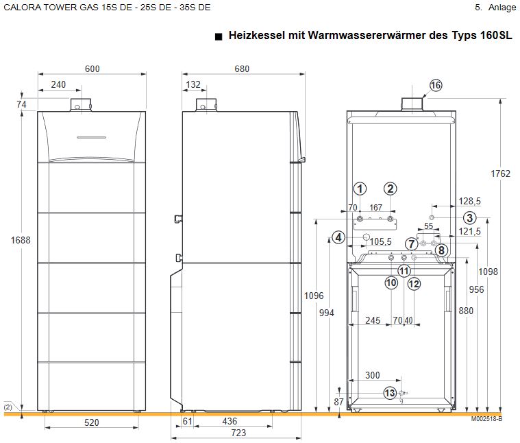 Remeha Gas Brennwert Kessel Calora Tower 15 S 160 Liter Speicher Paket 22 hinten