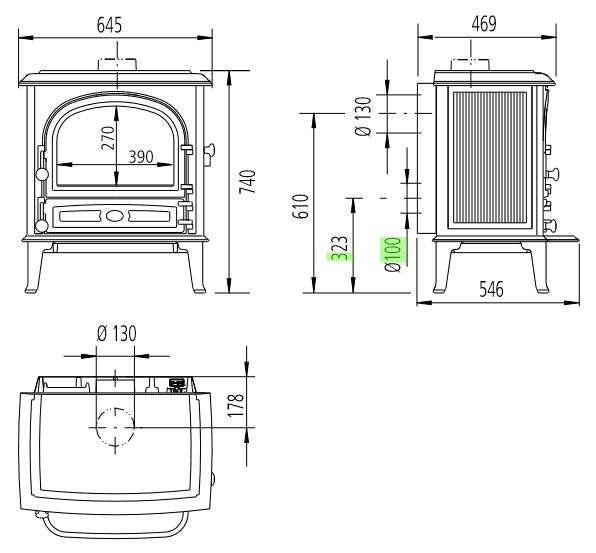 Leda Kaminofen Antigua K Borkum K 9 kW schwarz lackiert Werkstattofen Gussofen