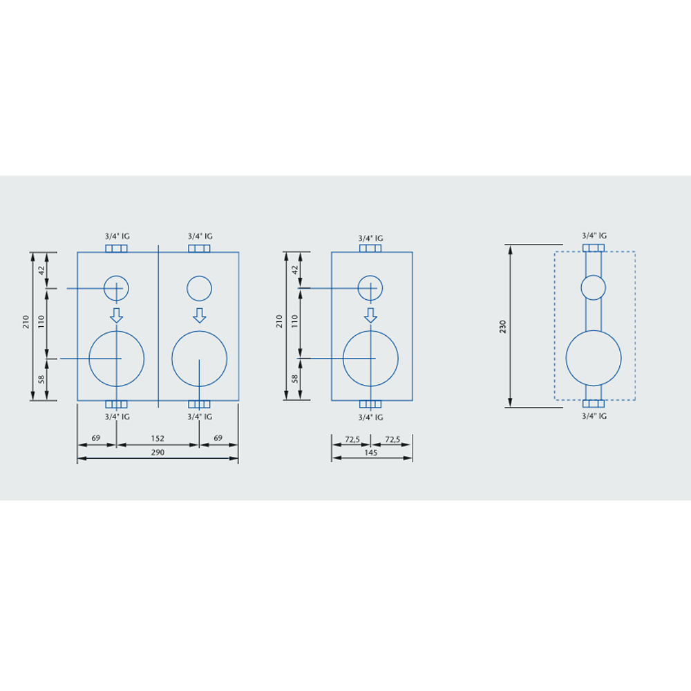 Wasserzähler-Montageblock TEC 3000 DN20 (3/4'') Rotguss für Koax Zähler